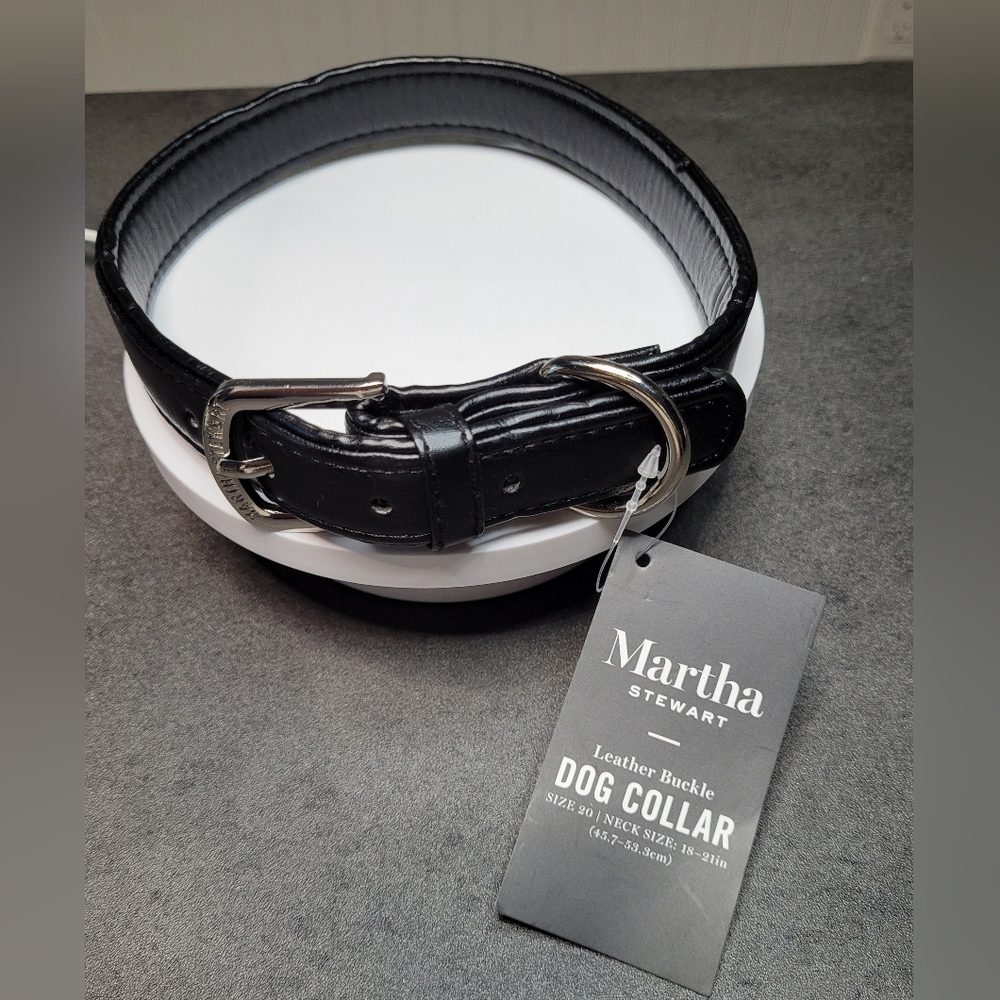 Martha Stewart Faux Leather Buckle Dog Collar Black Large
